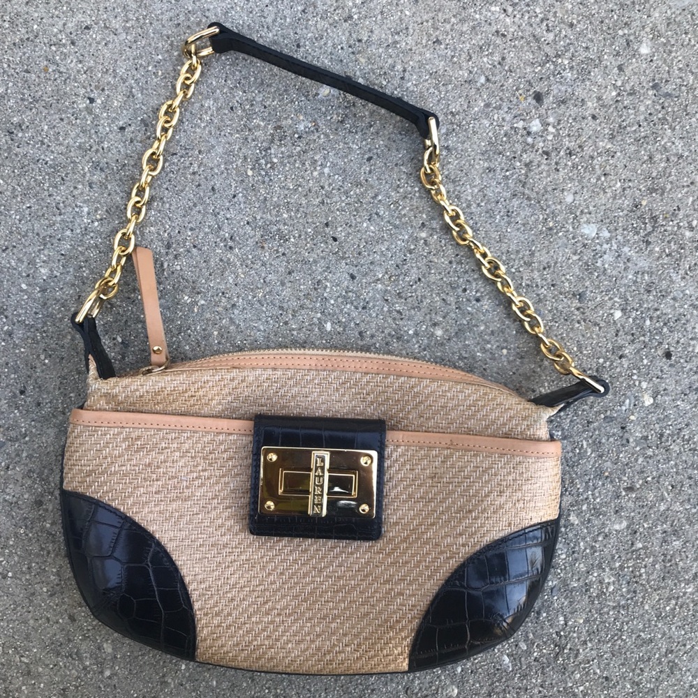 Ralph Lauren Tan and Black Shoulder Purse
